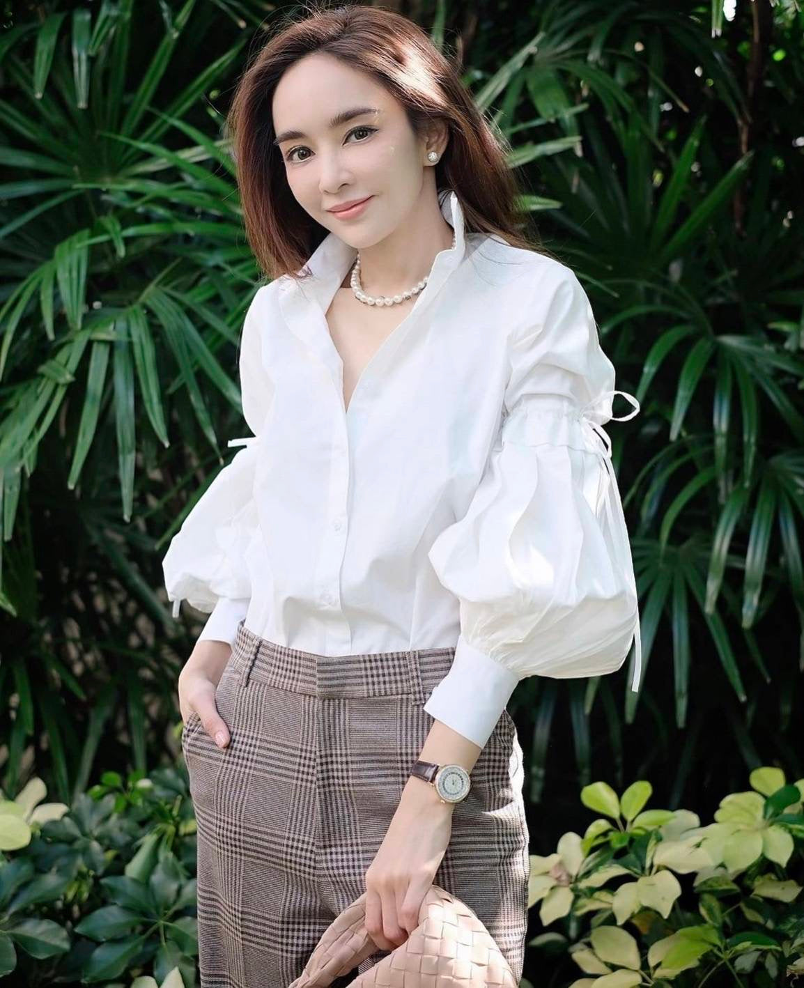 StyleAsh White Tie Sleeve Shirt