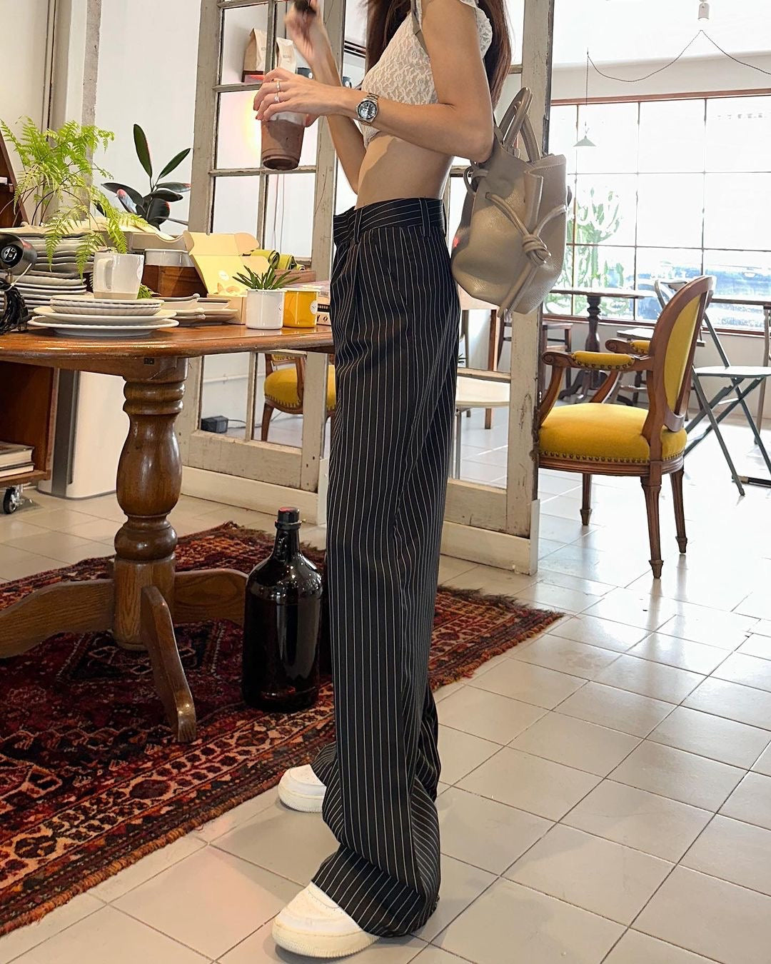 Pinstripe Wide Leg Pants