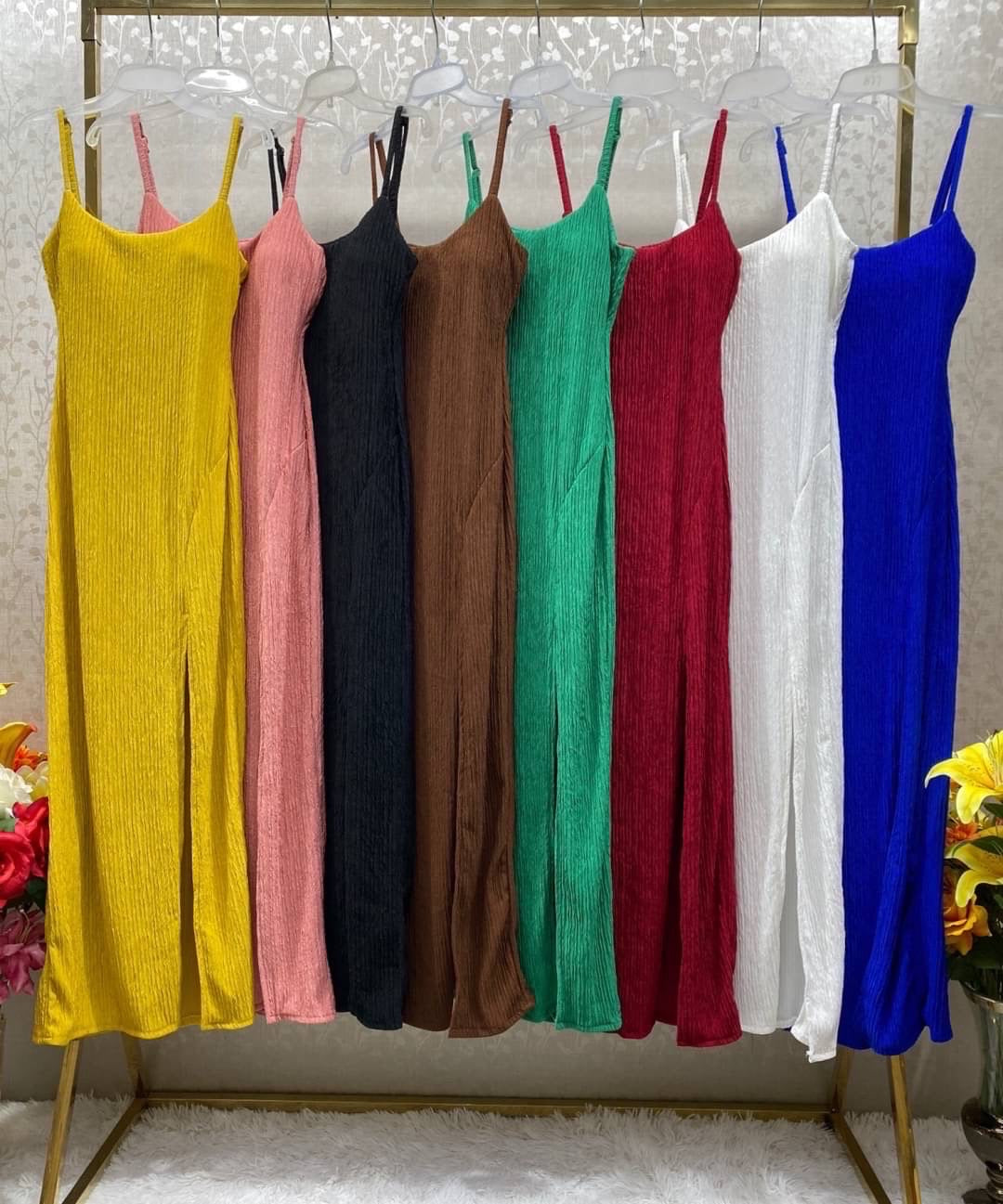 Crinkle Padded Slit Gown Dress