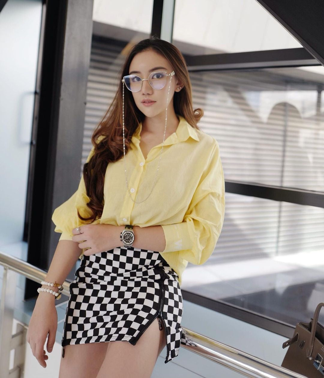 Checked Casual Zipper Mini Skirt