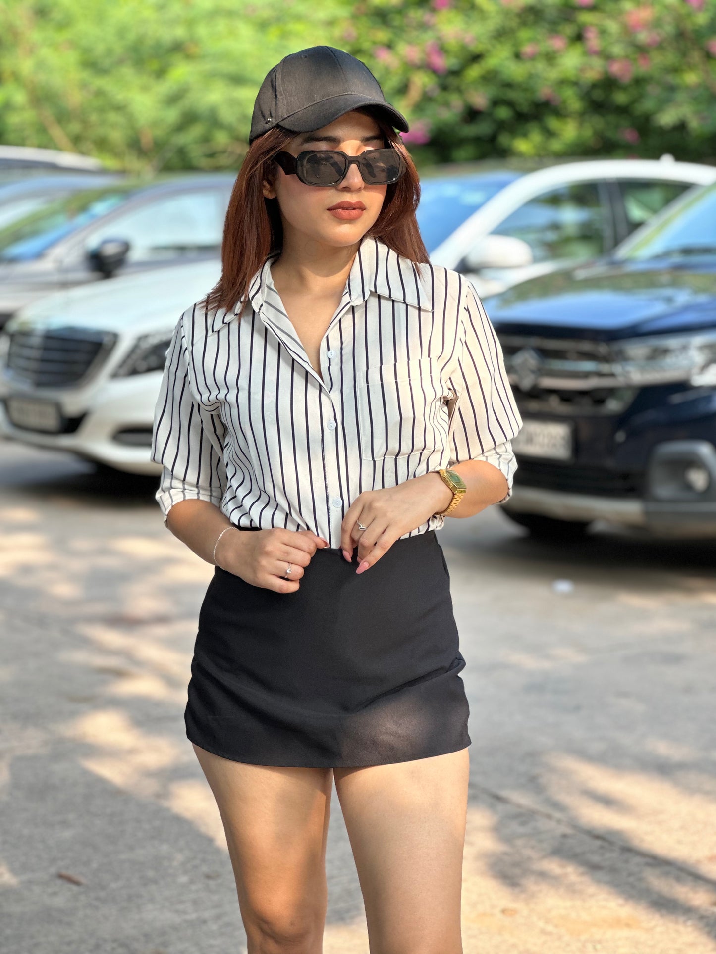 Combo Deal: Striped Shirt With Black Skorts