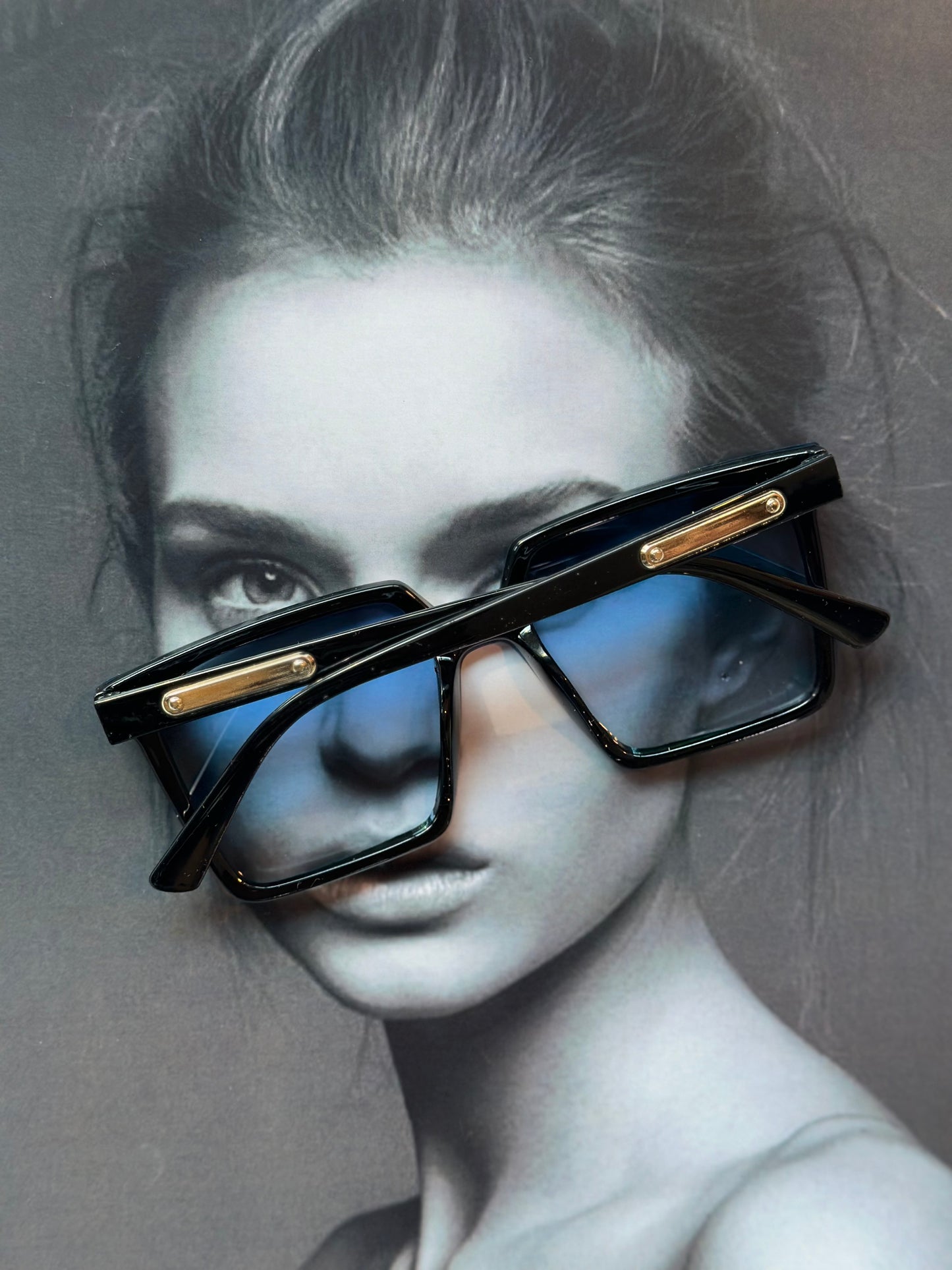 Oversized Blue Tint Square Sunglasses