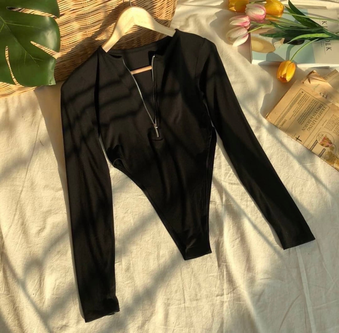 StyleAsh Front Zipper Cut-Out Bodysuit
