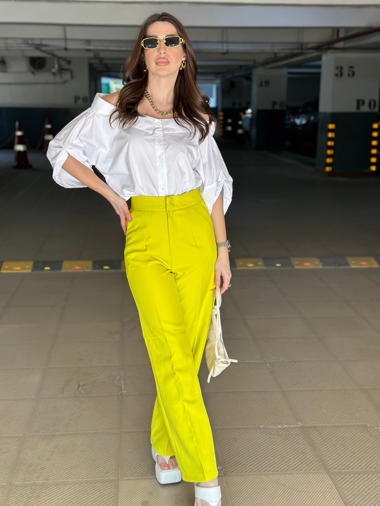 Neon Yellow Color Pop Straight Leg Pants