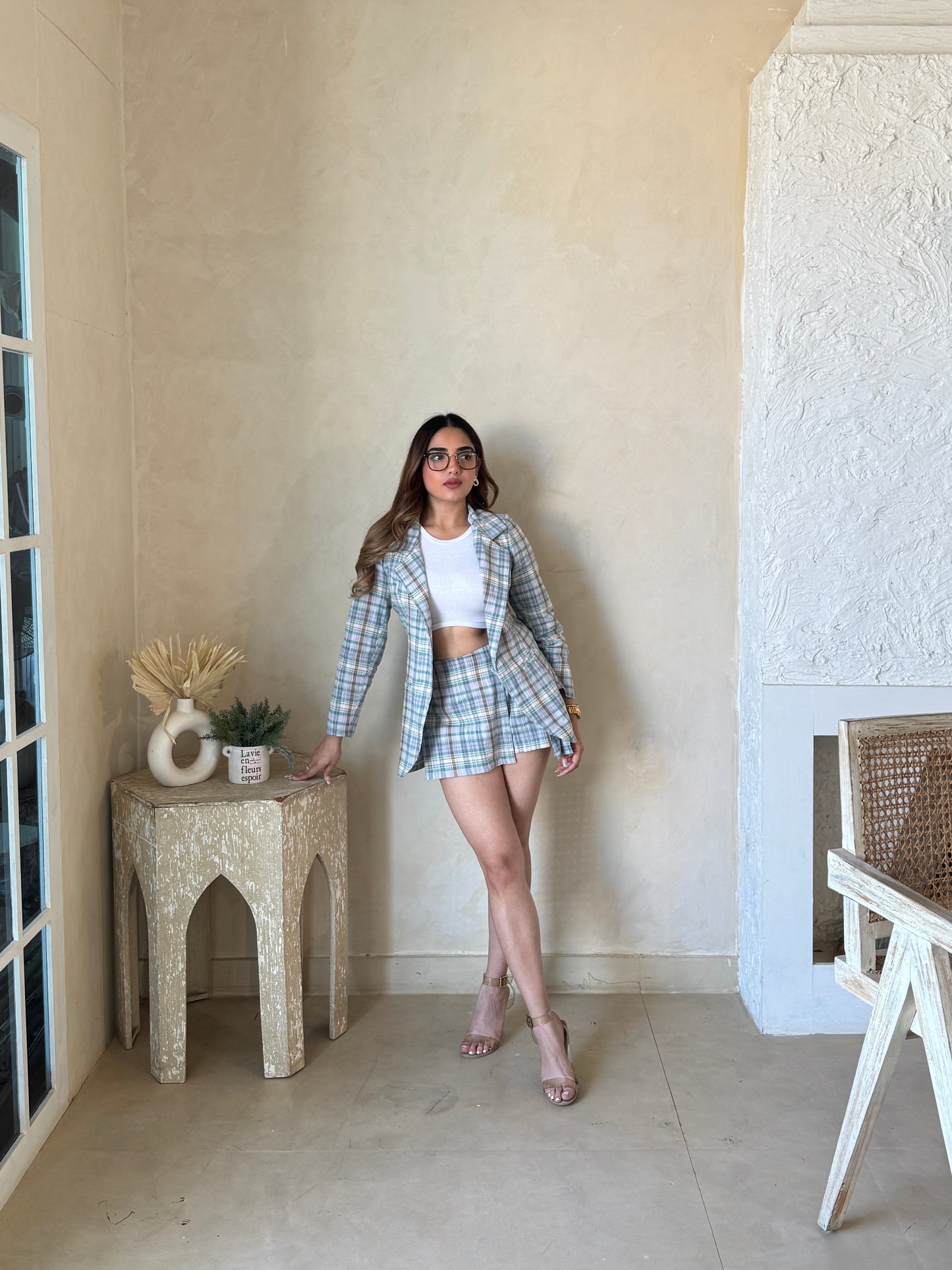 Pastel Cotton Blazer With Skorts