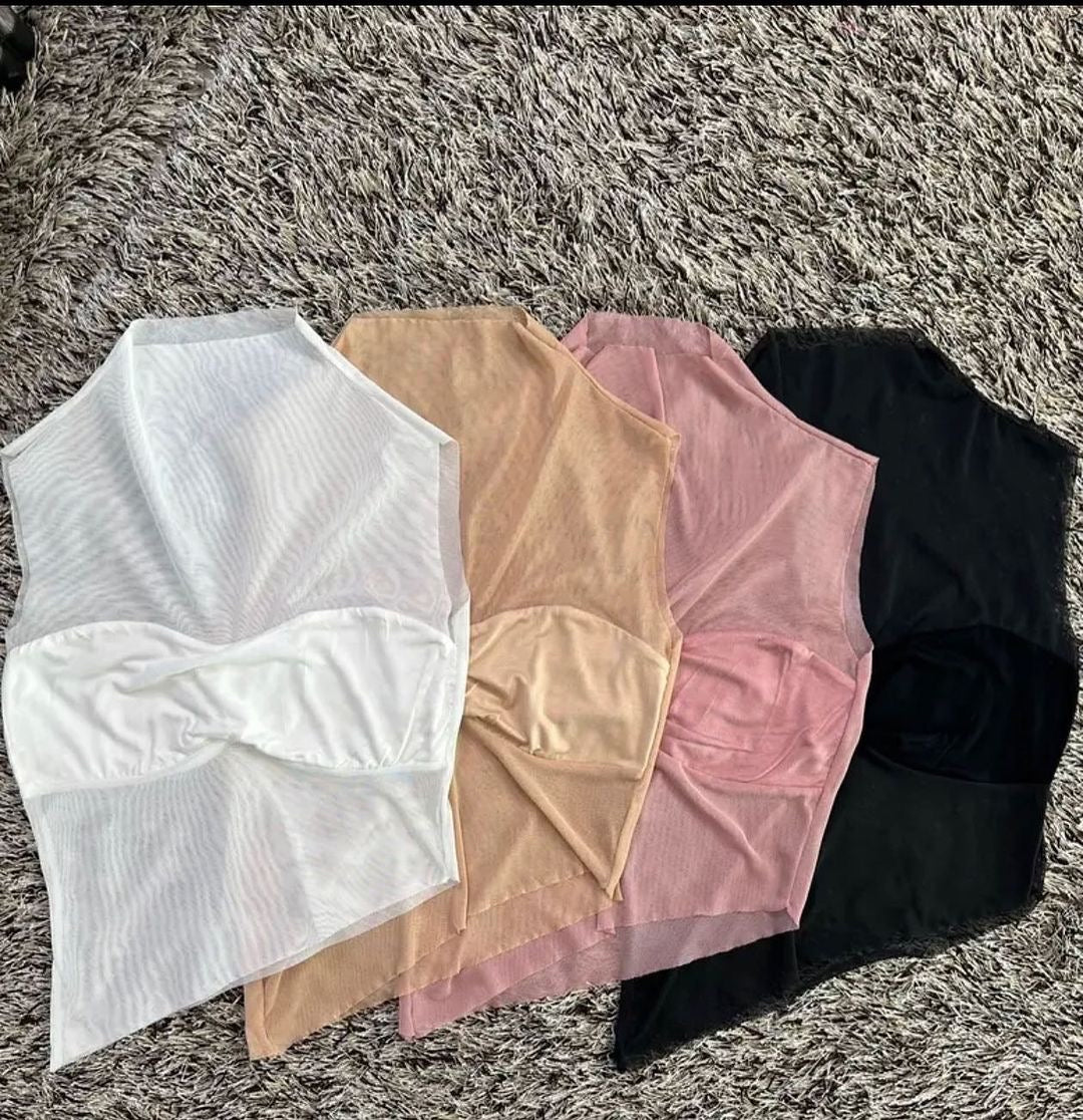 See Through High Neck Mesh Top