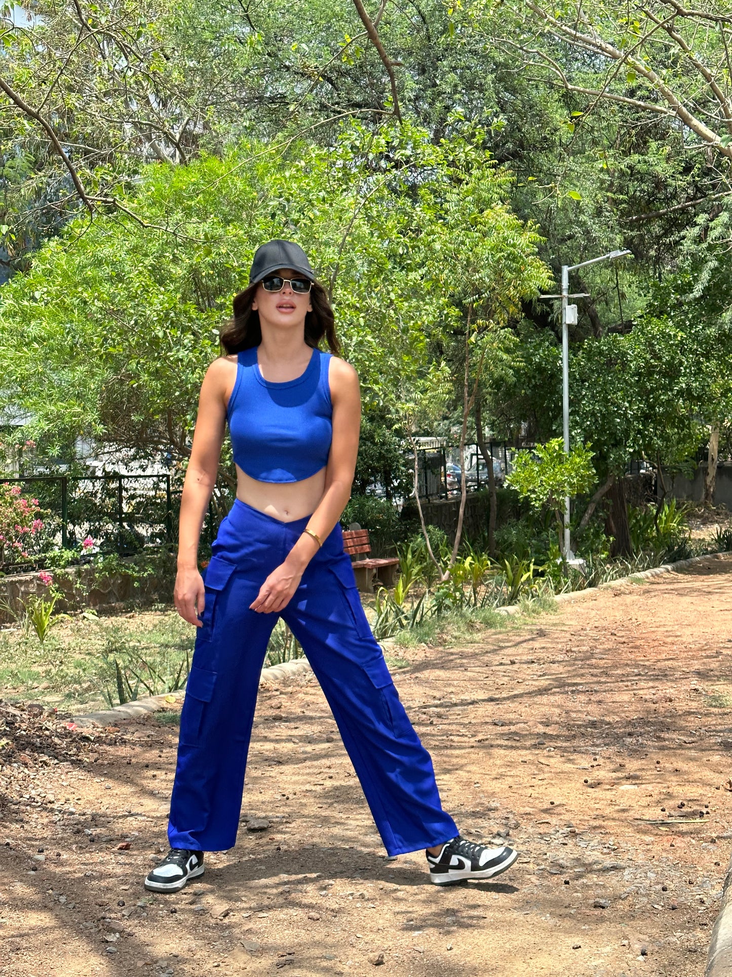 Blue Tank Top With Cargo Pants