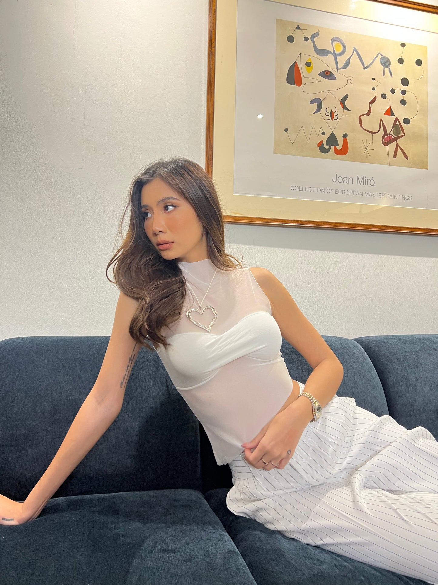See Through High Neck Mesh Top