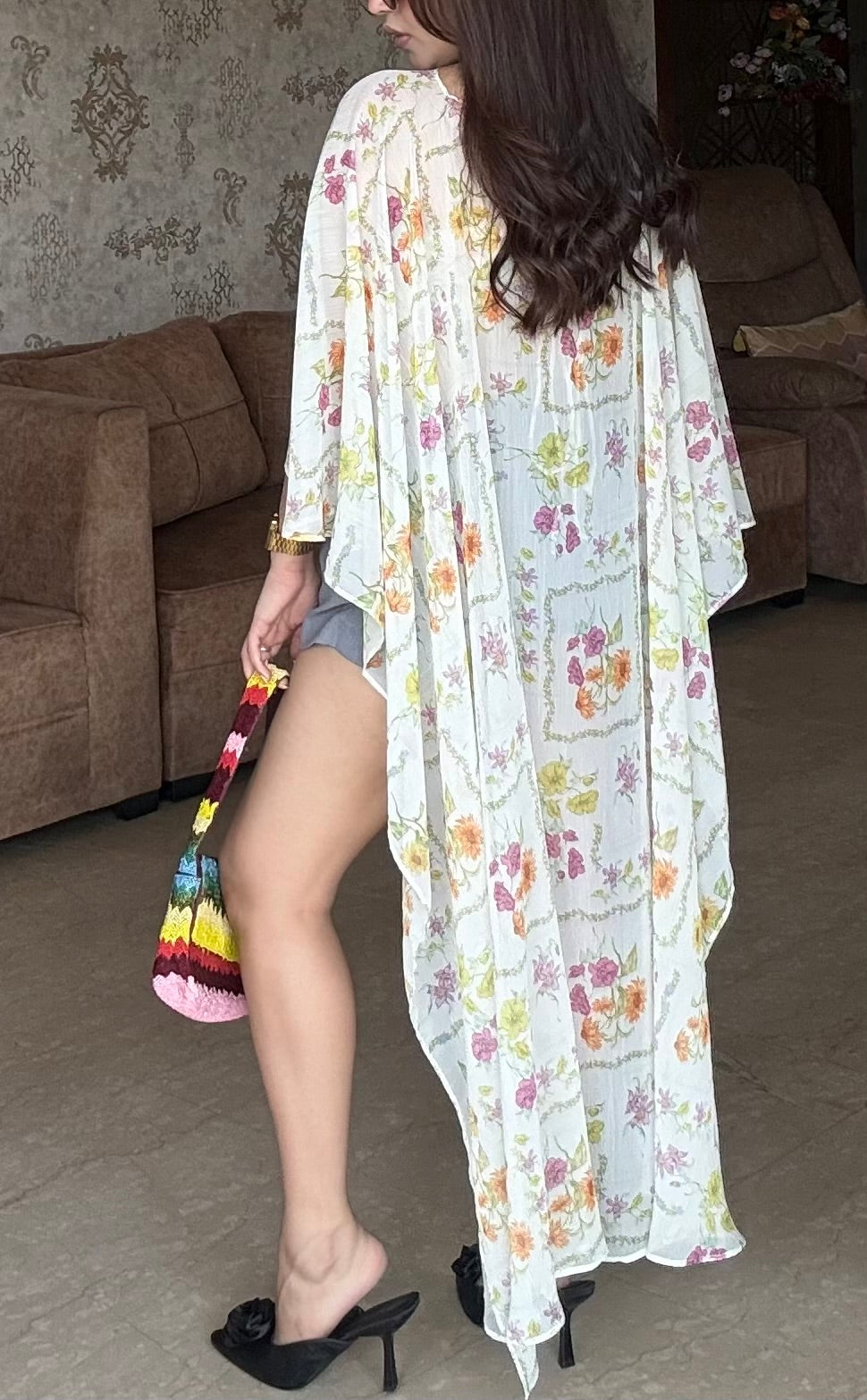 Floral Asymmetrical Cape Top With Bralette