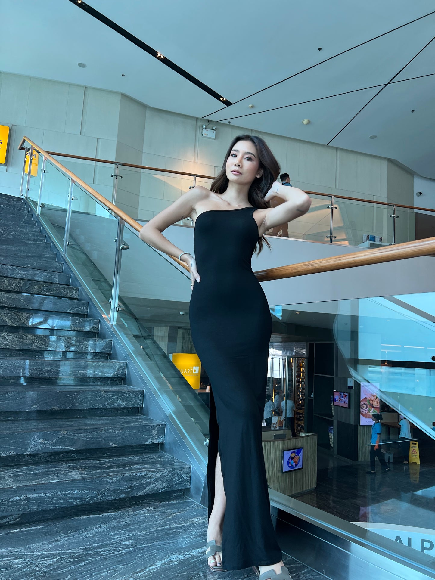 One Side Off Long Slit Dress
