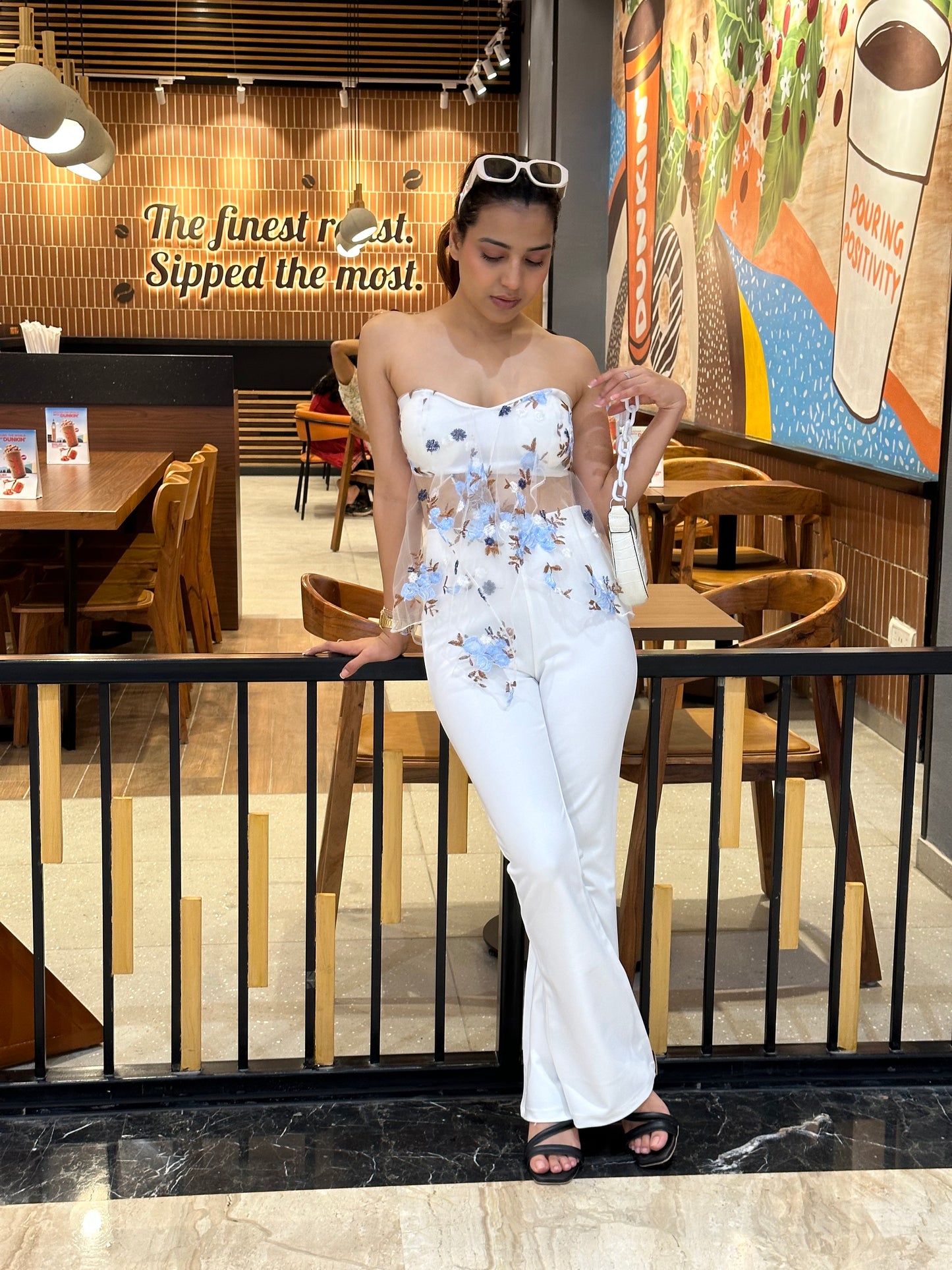 Mesh Floral Embroidered Padded Top