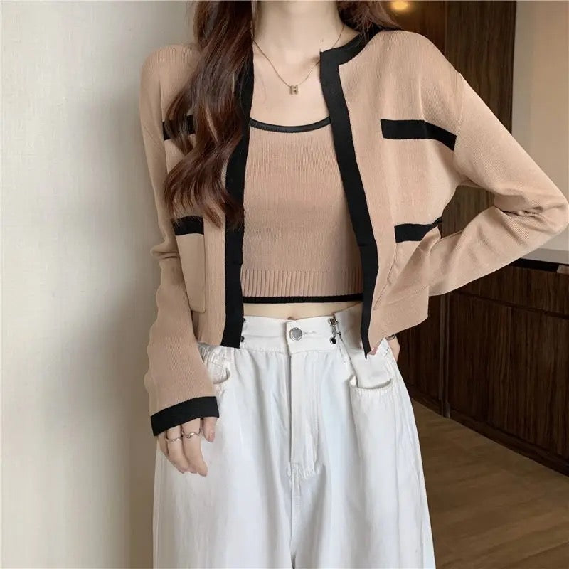 Knitted Tank Top With Open Jacket