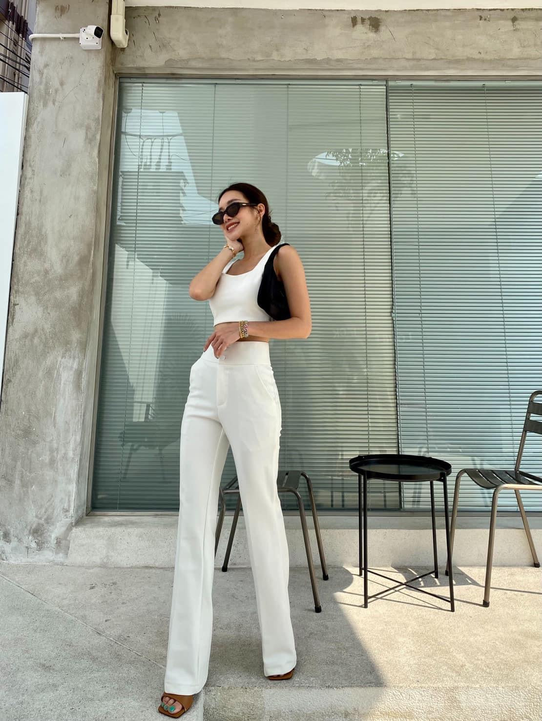 White Wider Bottom High Waist Pants