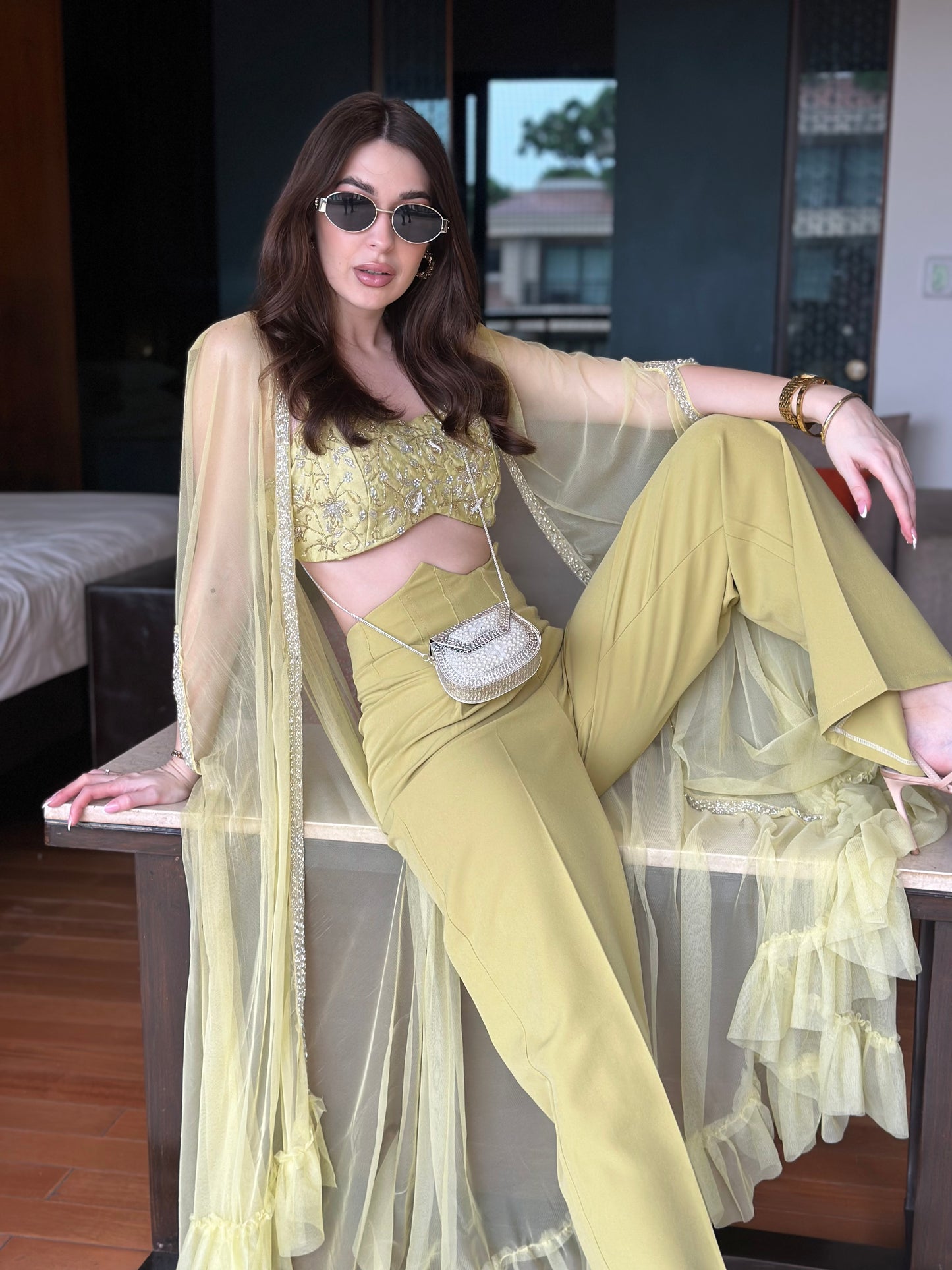High Corset Waist Wide Leg Pants