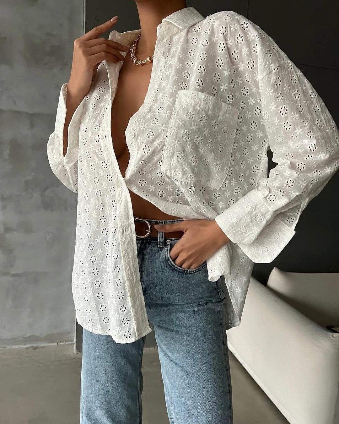 Evergreen Cotton Eyelet Shirt