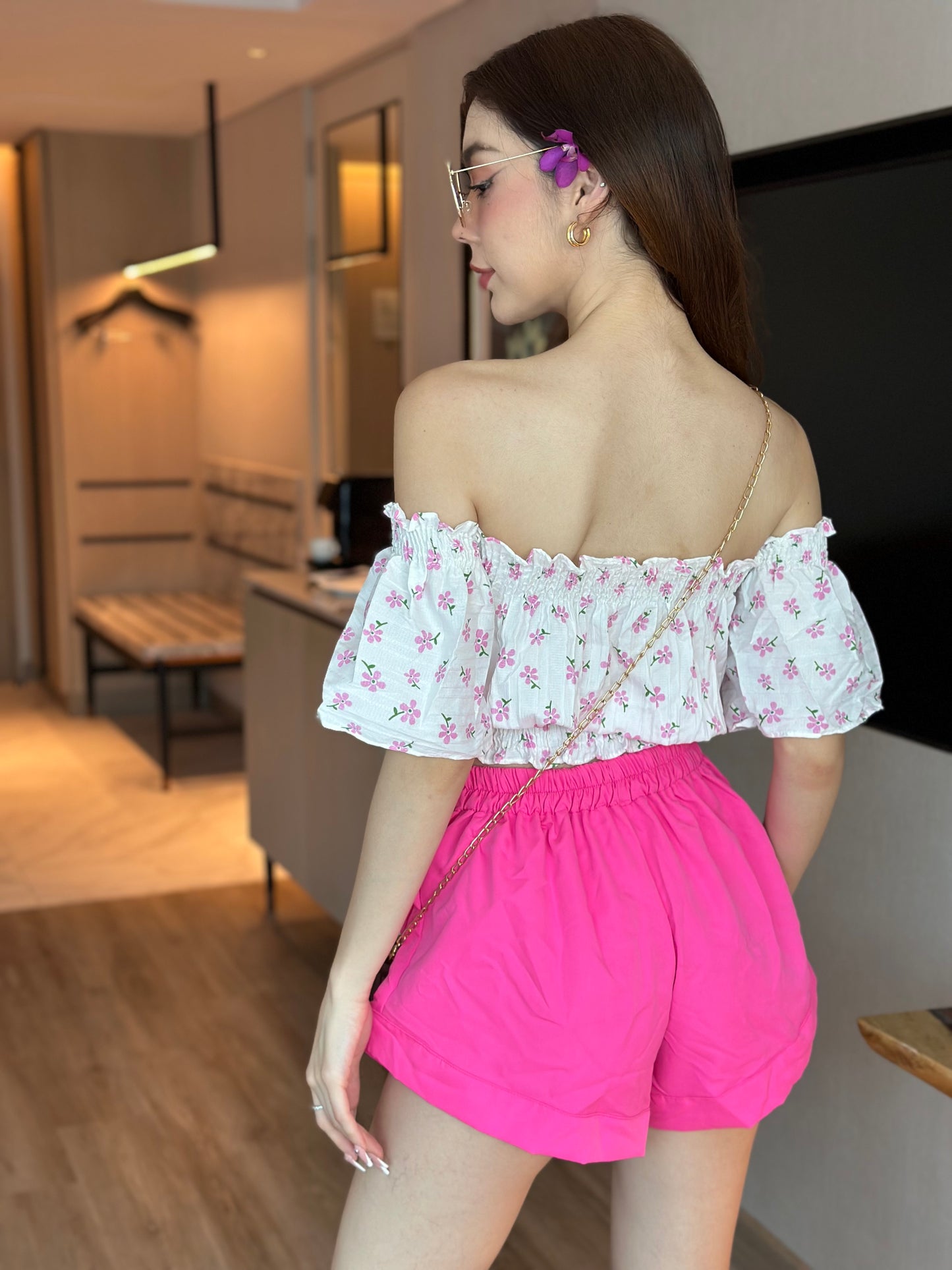 Off-Shoulder Top With Shorts