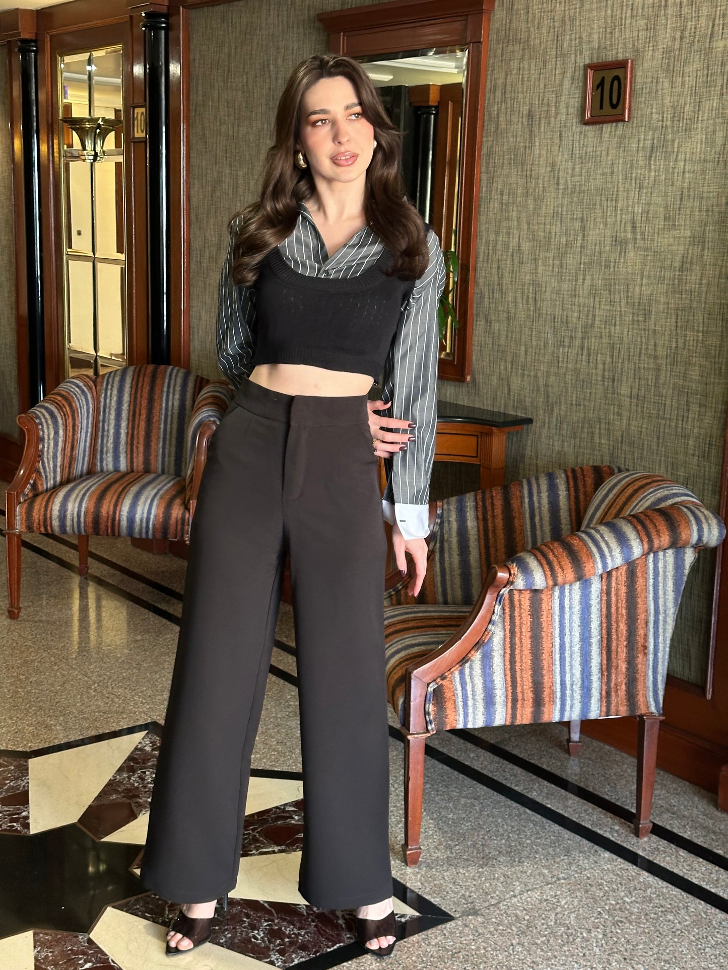Black Color Pop Straight Leg Pants