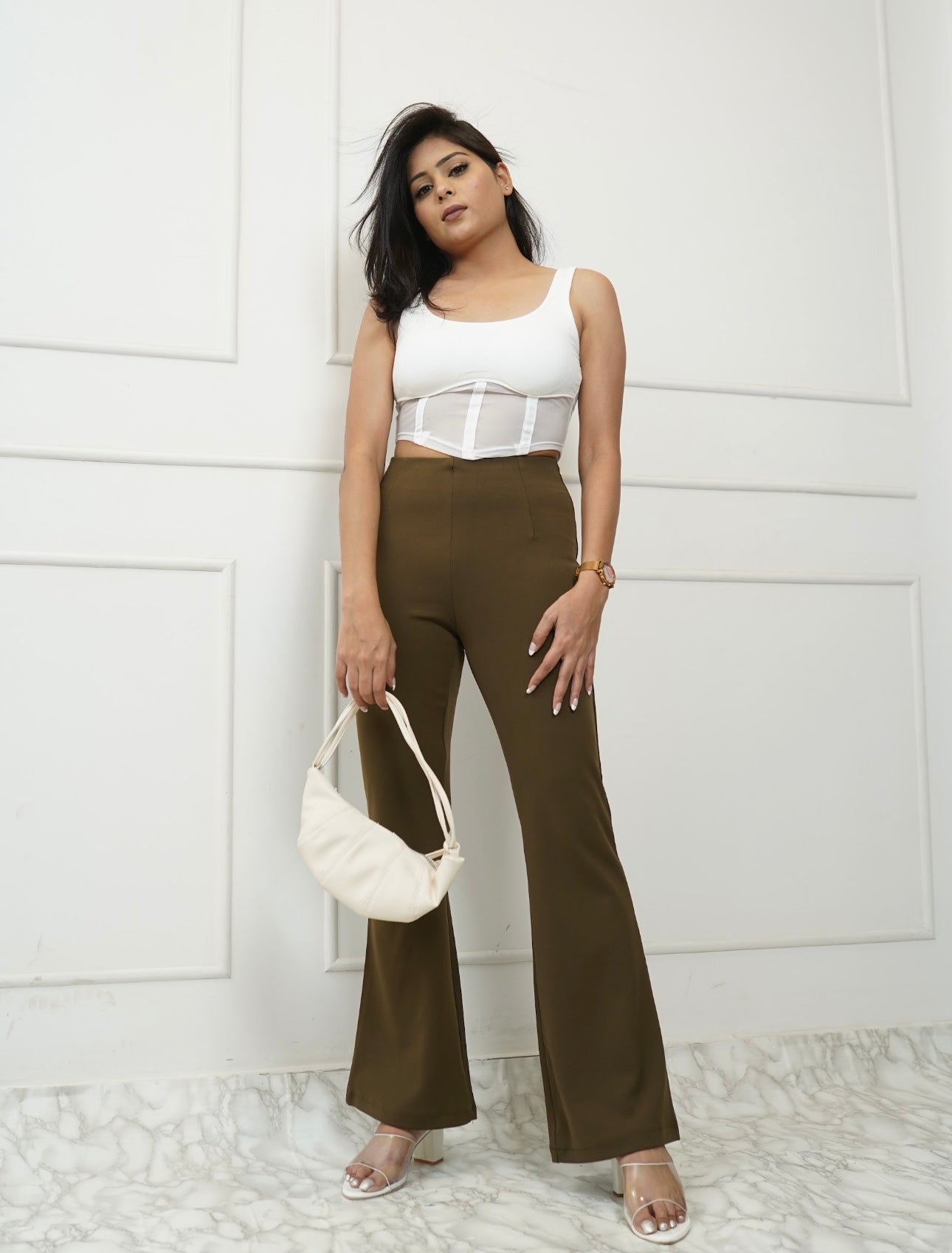 White Mesh Detail Tank Top