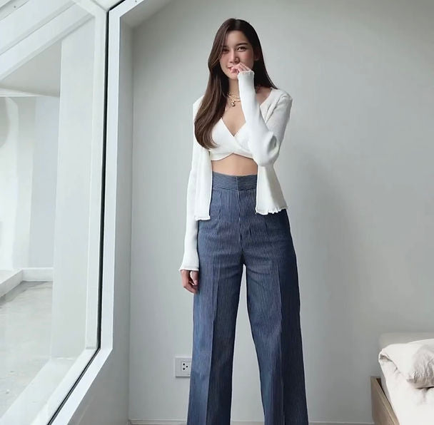 Striped High Waist Leg Pants