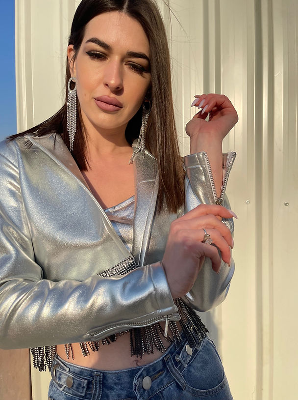 StyleAsh Silver Metallic Jacket With Crop Top