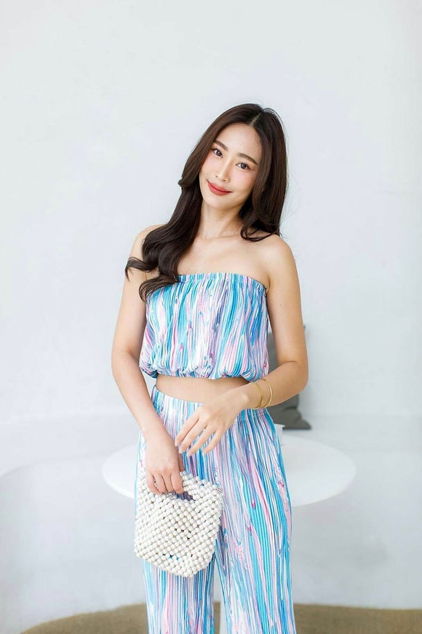 Multi Color Satin Plisse Tube Top