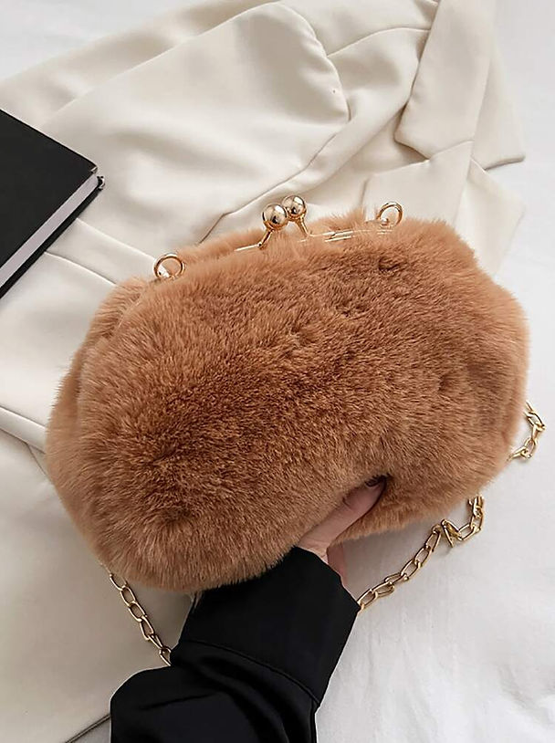 Kiss Lock Fluffy Crossbody Bag