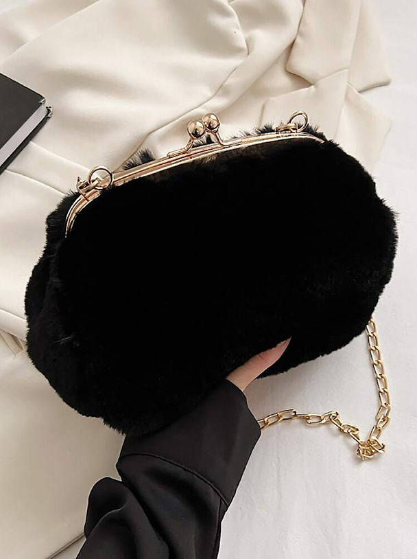 Kiss Lock Fluffy Crossbody Bag