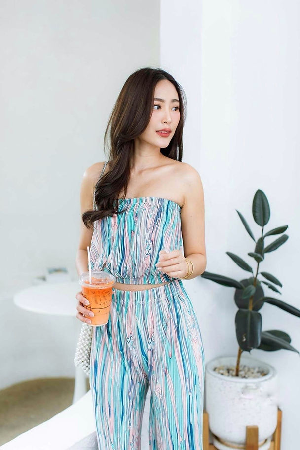 Multi Color Satin Plisse Tube Top
