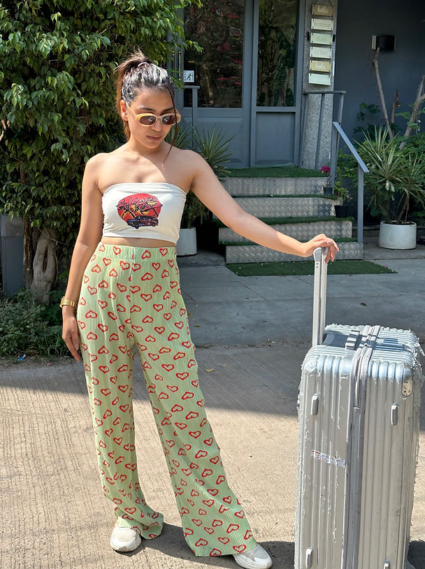 Printed Plisse Stretchable Casual Pants