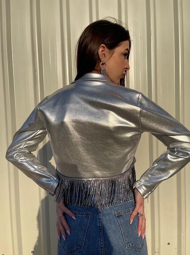 StyleAsh Silver Metallic Jacket With Crop Top