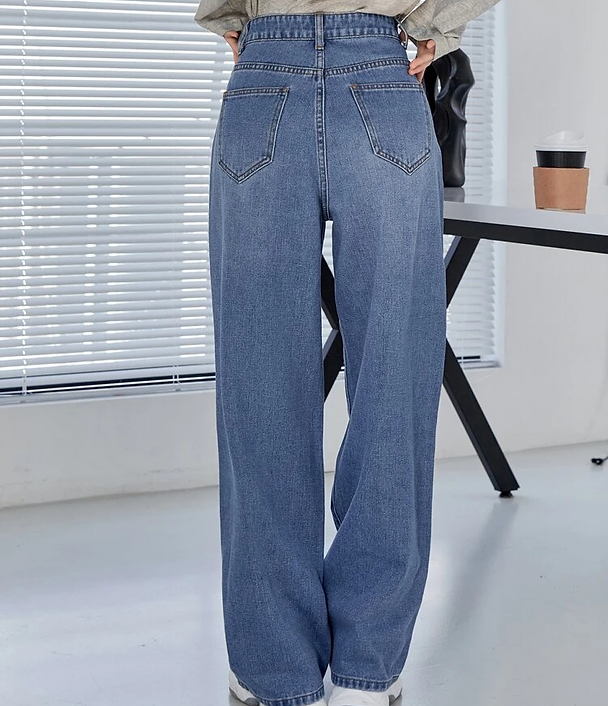 High Waist Double Button Denim Jeans