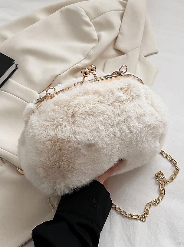 Kiss Lock Fluffy Crossbody Bag
