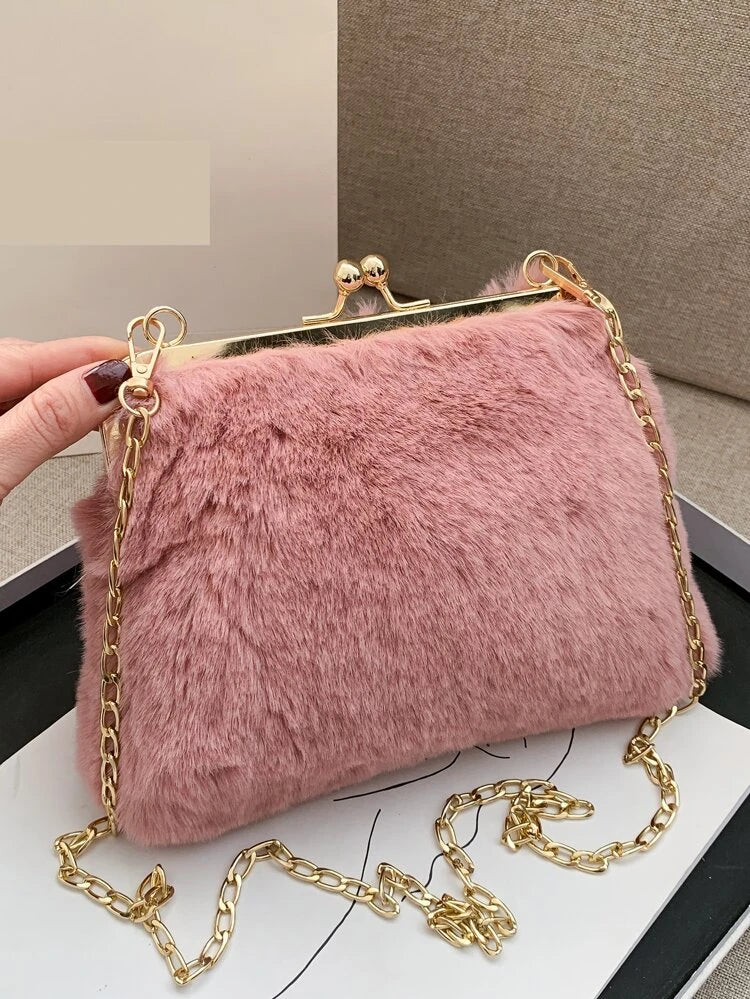 Kiss Lock Fluffy Crossbody Bag