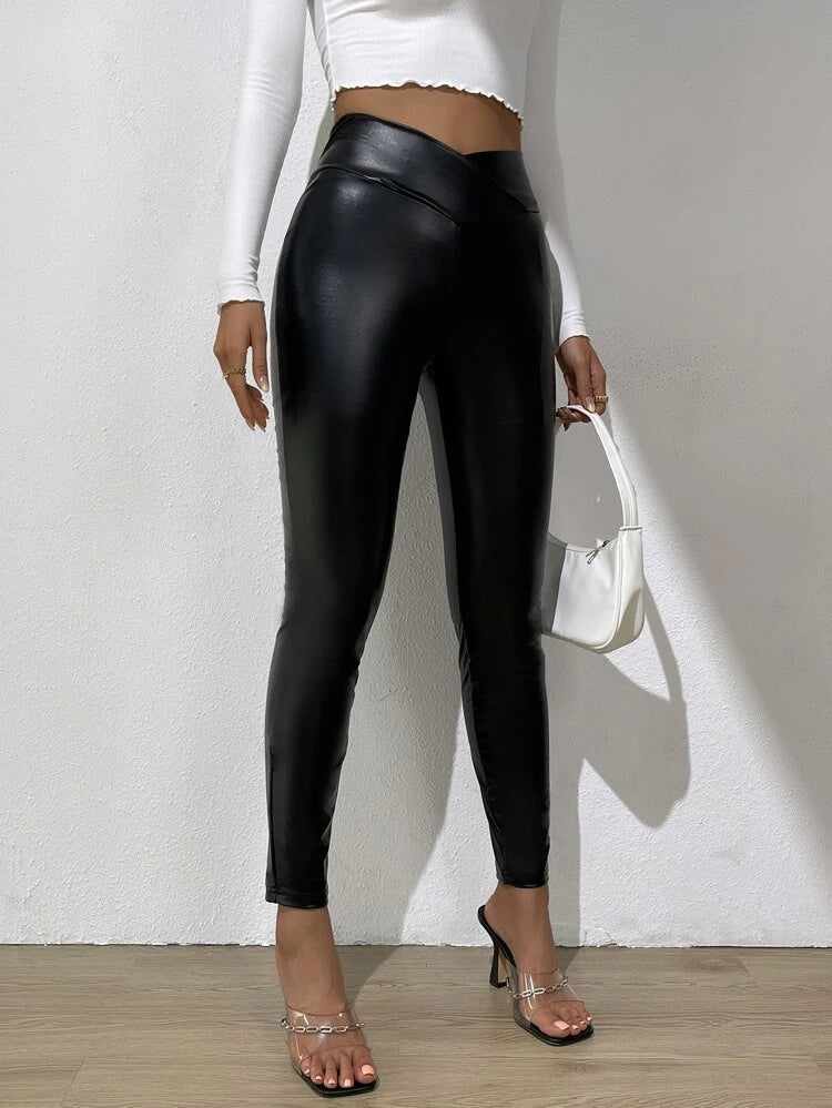 Plus Size Printed Faux Leather Leggings High Waist Vegan Leather