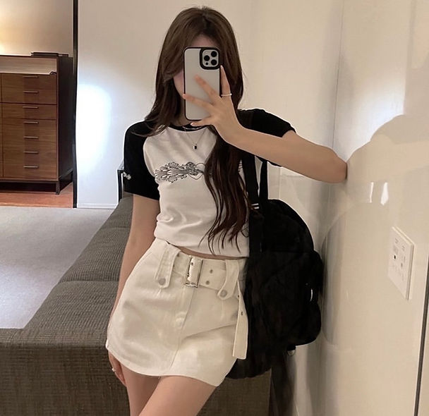Denim Buckle Belt Y2K Divided Mini skirt