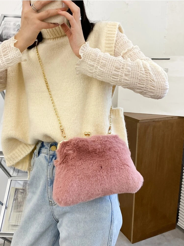 Kiss Lock Fluffy Crossbody Bag