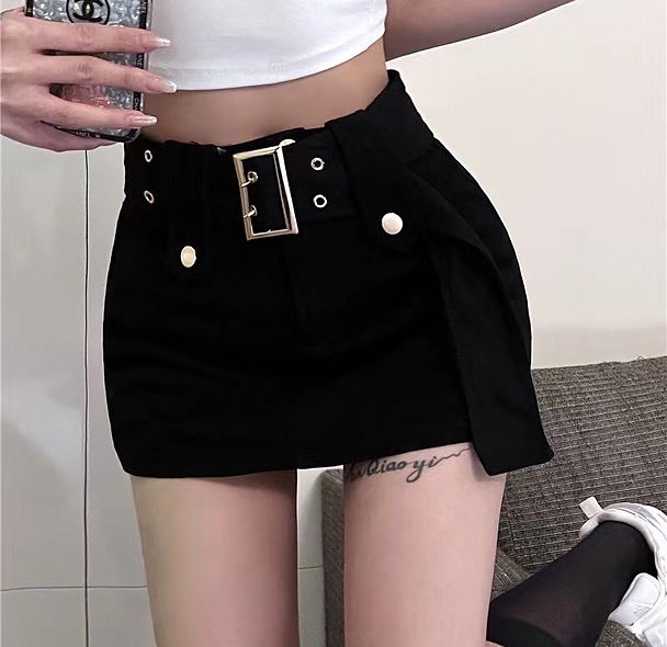 Denim Buckle Belt Y2K Divided Mini skirt