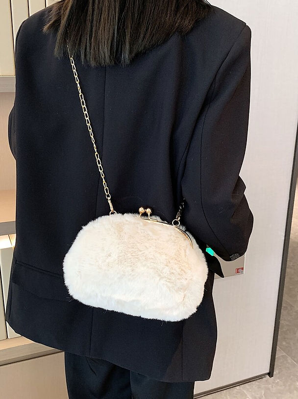 Kiss Lock Fluffy Crossbody Bag