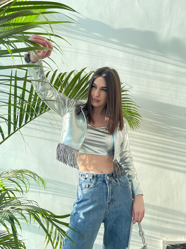 StyleAsh Silver Metallic Jacket With Crop Top
