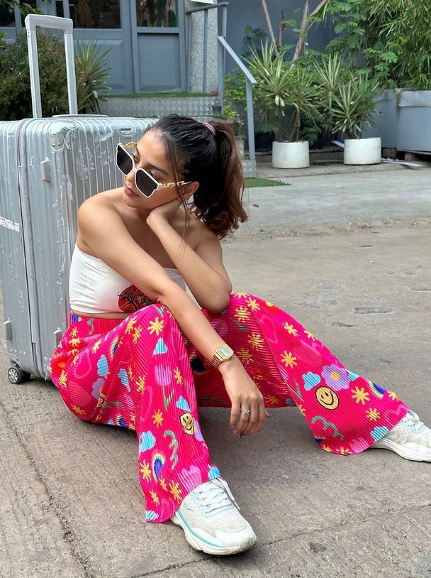 Printed Plisse Stretchable Casual Pants