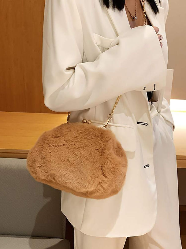 Kiss Lock Fluffy Crossbody Bag
