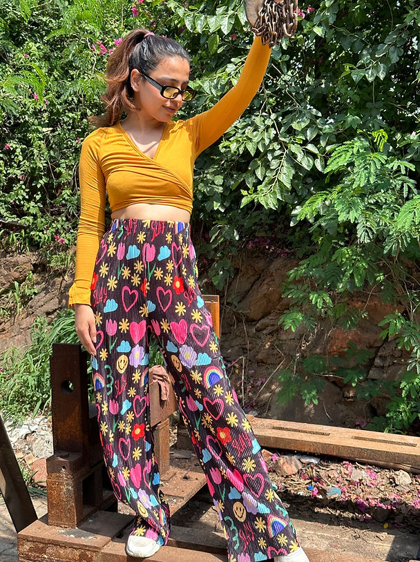 Printed Plisse Stretchable Casual Pants