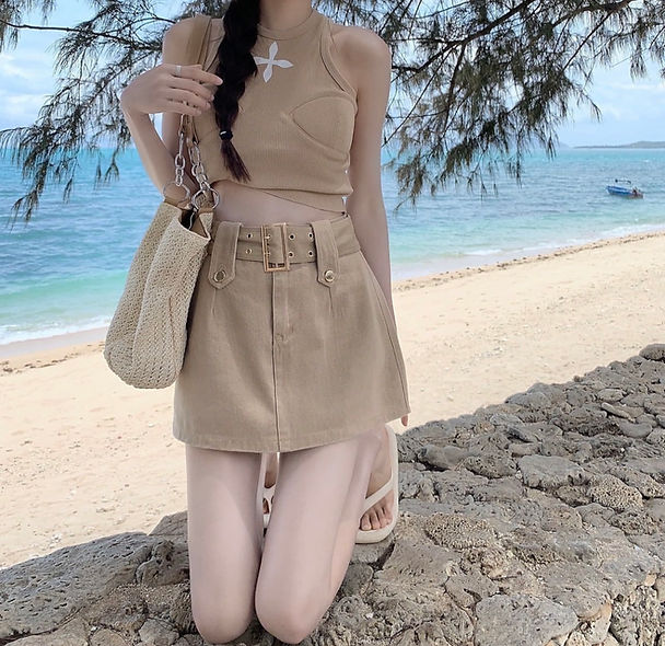 Denim Buckle Belt Y2K Divided Mini skirt