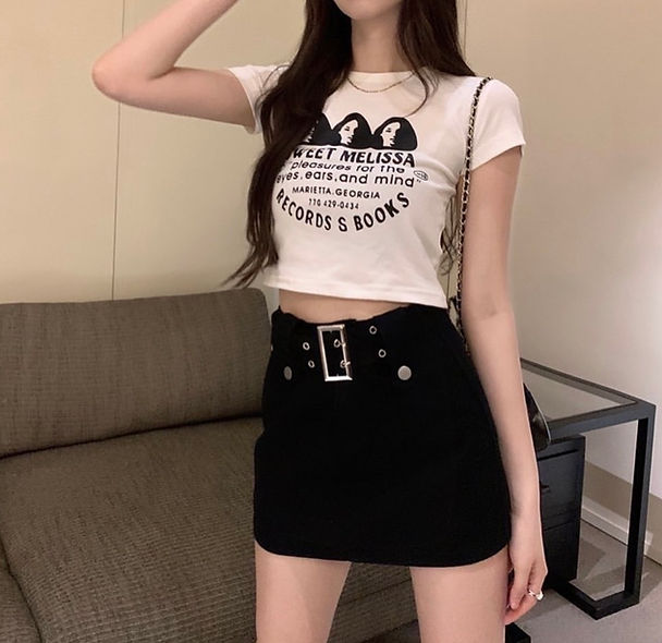 Denim Buckle Belt Y2K Divided Mini skirt