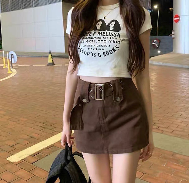 Denim Buckle Belt Y2K Divided Mini skirt