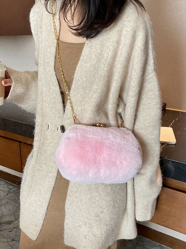 Kiss Lock Fluffy Crossbody Bag