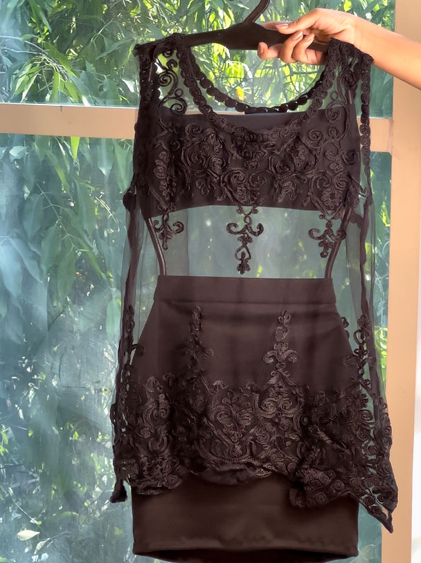 Mesh Embroidered Tunic Top With Skirt