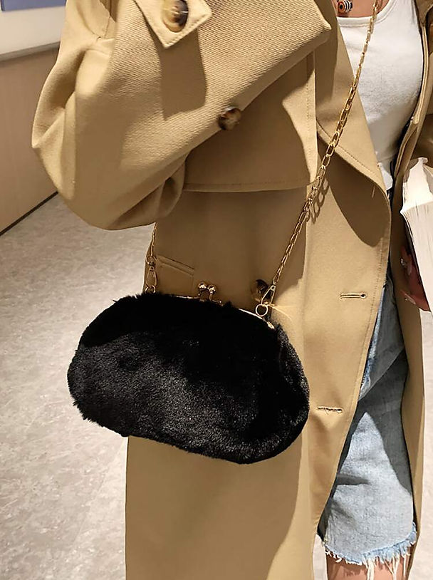 Kiss Lock Fluffy Crossbody Bag