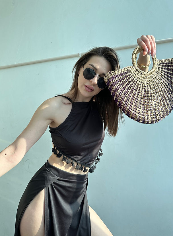 Combo Deal: Set Of Tassel Backless Top With High Slit Skirt