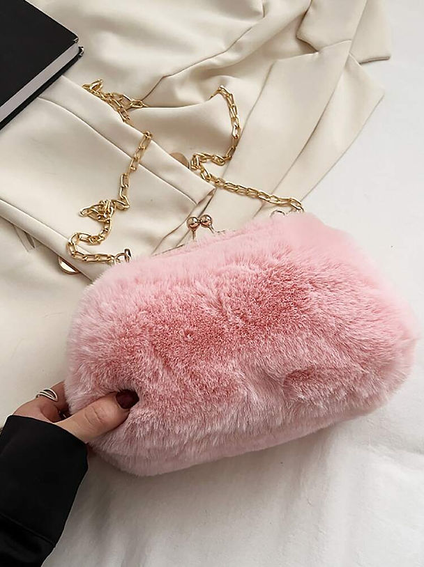 Kiss Lock Fluffy Crossbody Bag